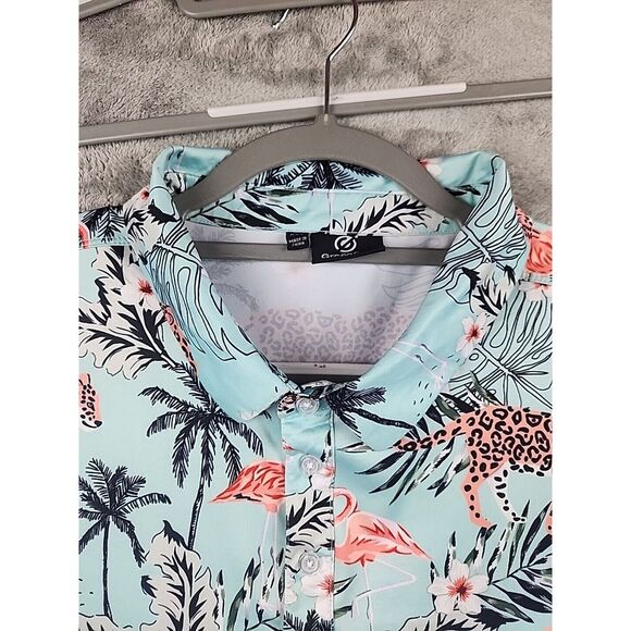 Greenside Golf Polo Shirt Mens XXL Tropical Floral Leopard‎ Hawaiian Blue - Picture 3 of 7